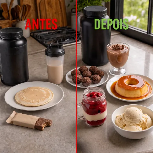 Antes: whey, shake, panqueca e barrinha. Depois: brigadeiro, mousse, pudim, pavê e sorvete proteicos.